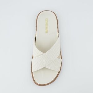 Cushionaire Nell White Woven Cross Summer Slip On Sandal Slides